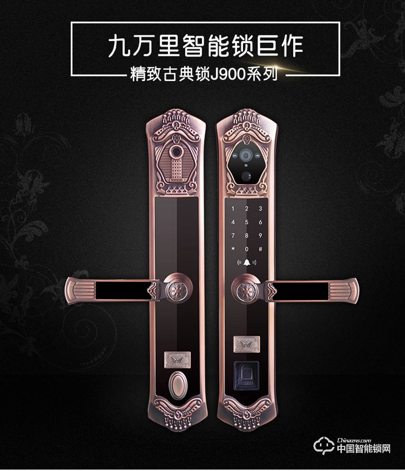 九萬里智能鎖J900 歐式指紋鎖家用防盜門高端別墅大門鎖