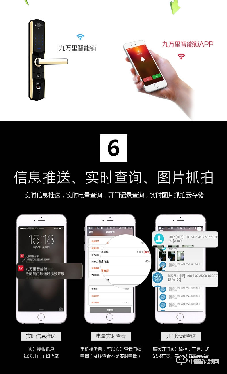 九萬(wàn)里智能鎖W100S 指紋鎖家用防盜門遠(yuǎn)程遙控密碼鎖