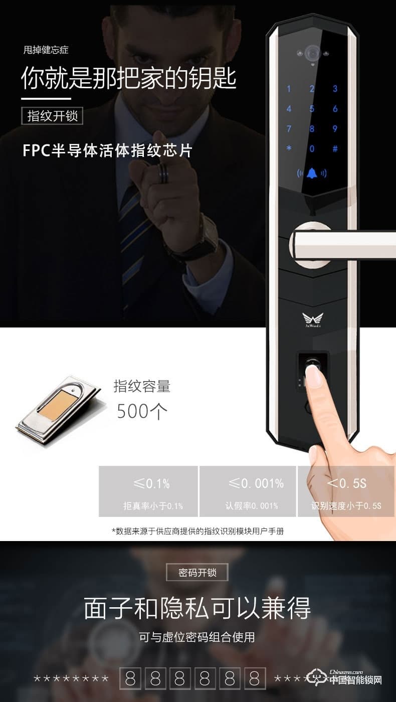 九萬(wàn)里智能鎖W100S 指紋鎖家用防盜門遠(yuǎn)程遙控密碼鎖