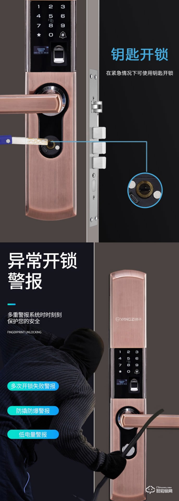 揚子智能鎖 B05半自動家用滑蓋智能鎖