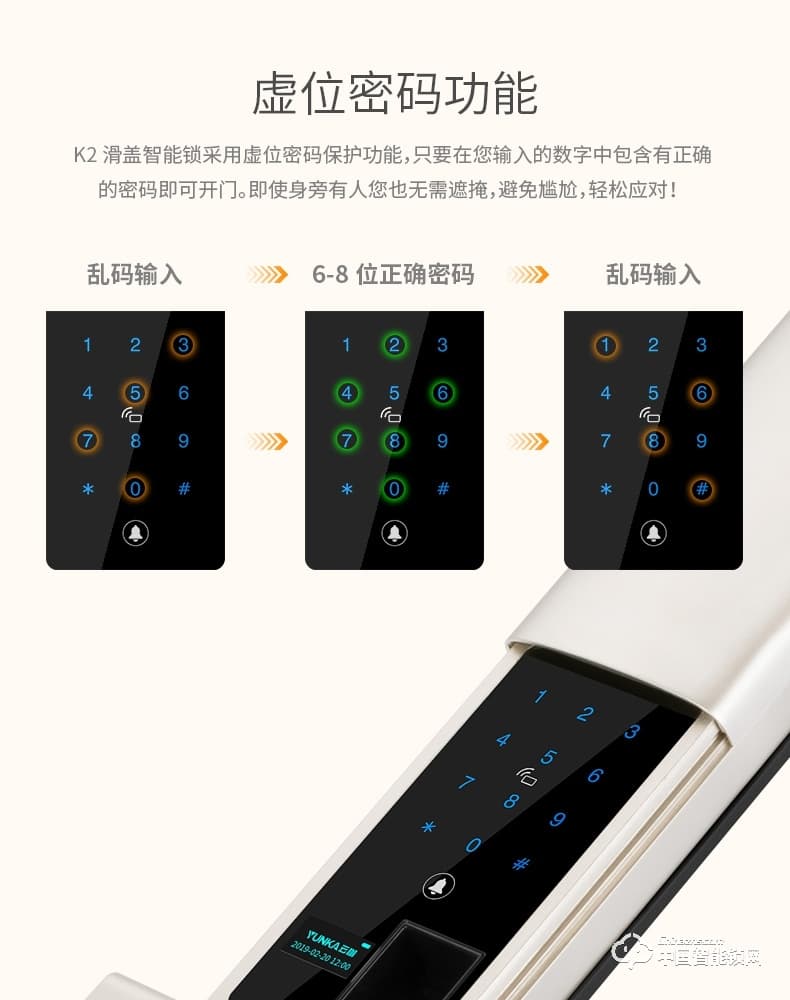 云咖智能鎖K2滑蓋智能門鎖 公司家用防盜門鎖電子鎖