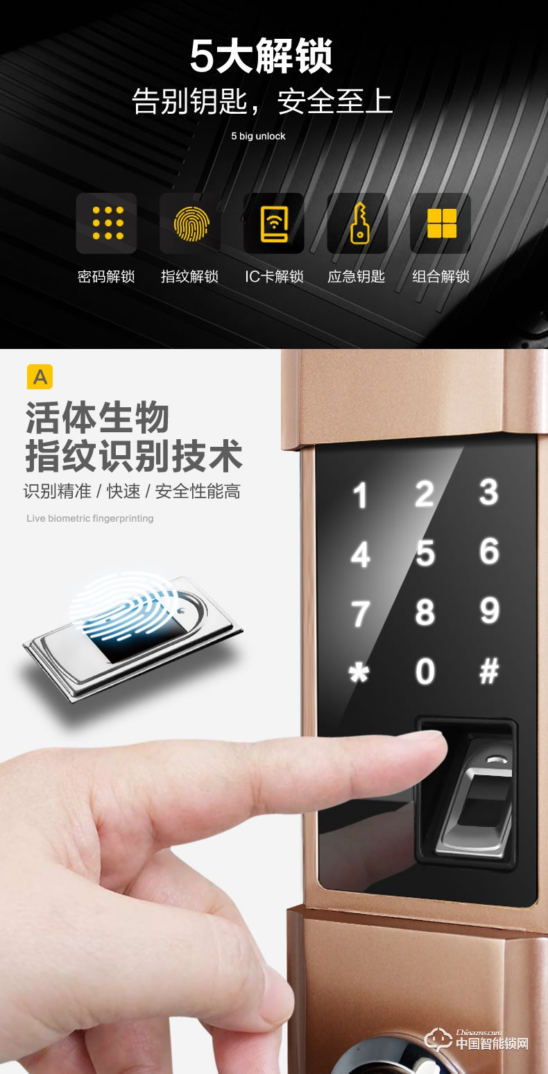 金點原子指紋鎖 家用防盜門智能密碼鎖