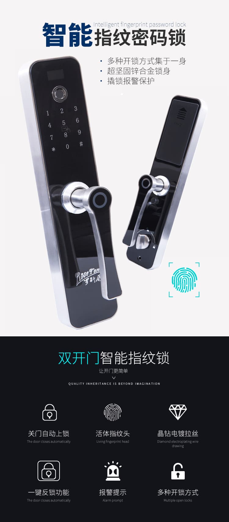 羅斯盾智能鎖 鋅合金主體亞克力面板智能電子鎖