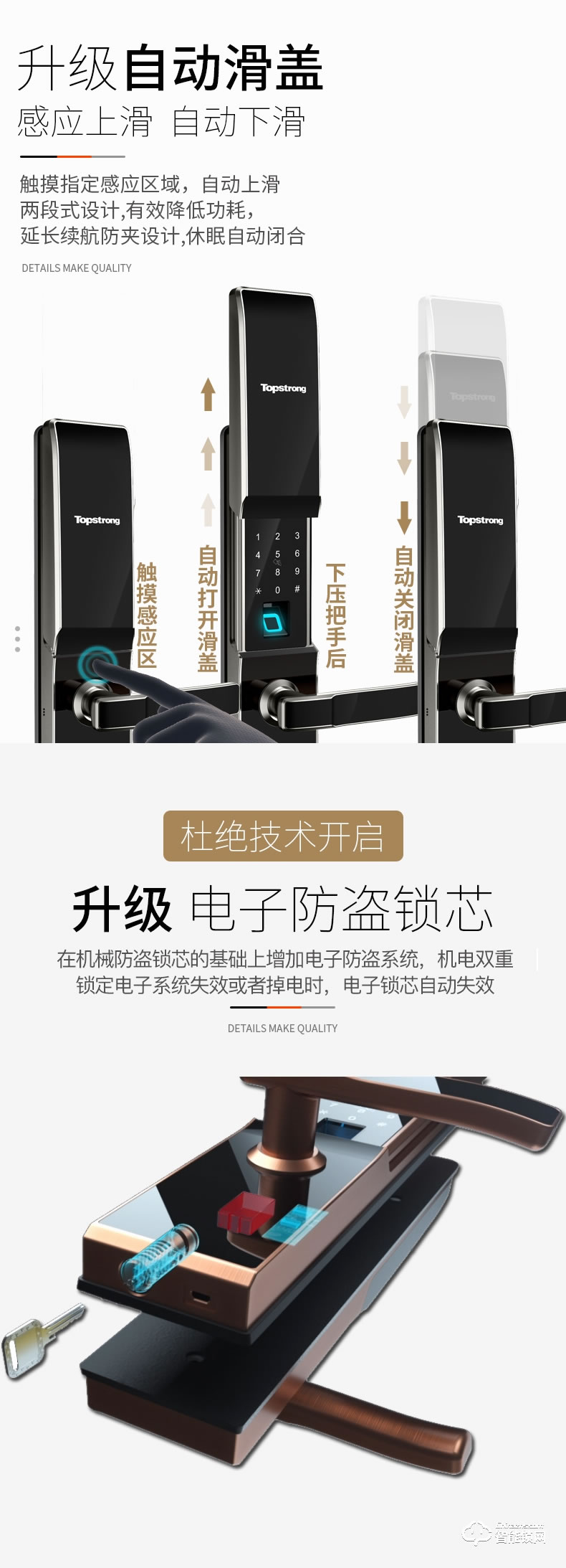 頂固智能鎖 D1s家用防盜門鎖自動下滑蓋電子鎖