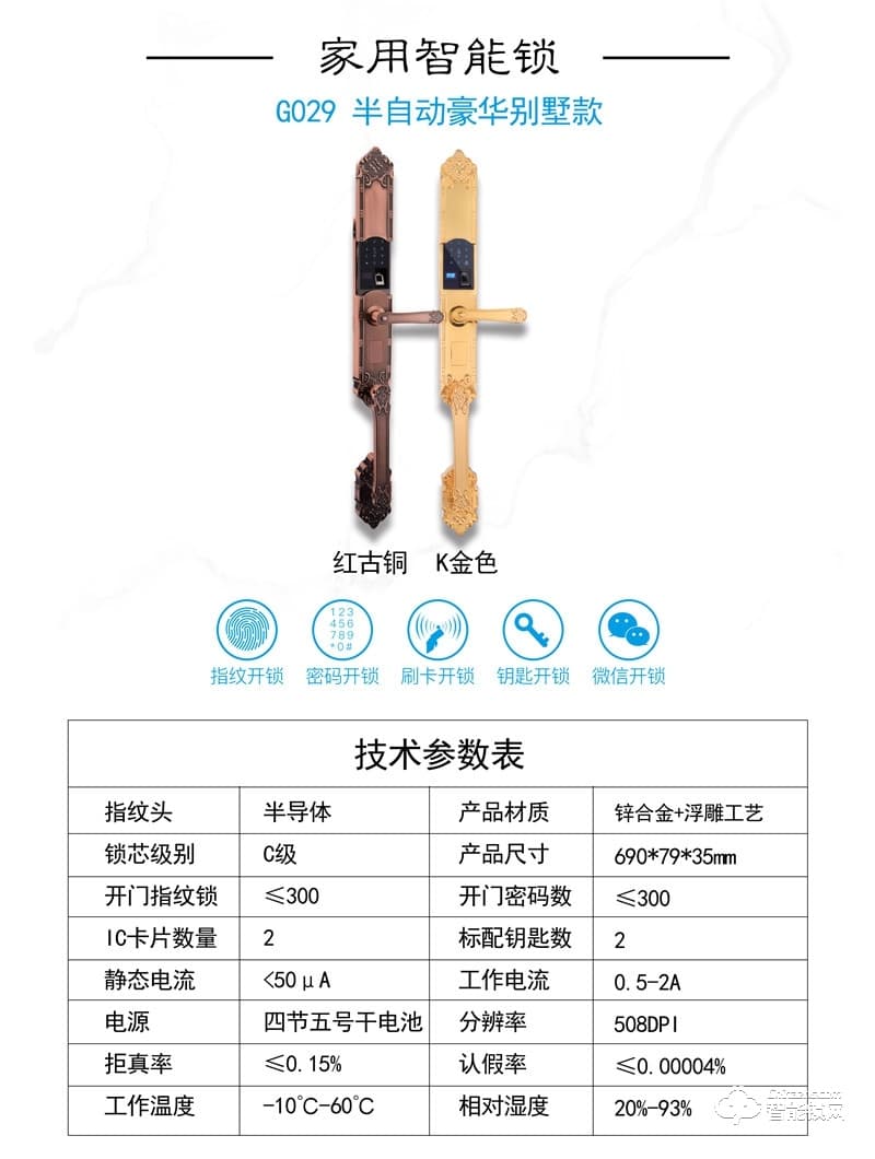國青智能鎖 G029半自動豪華別墅指紋鎖