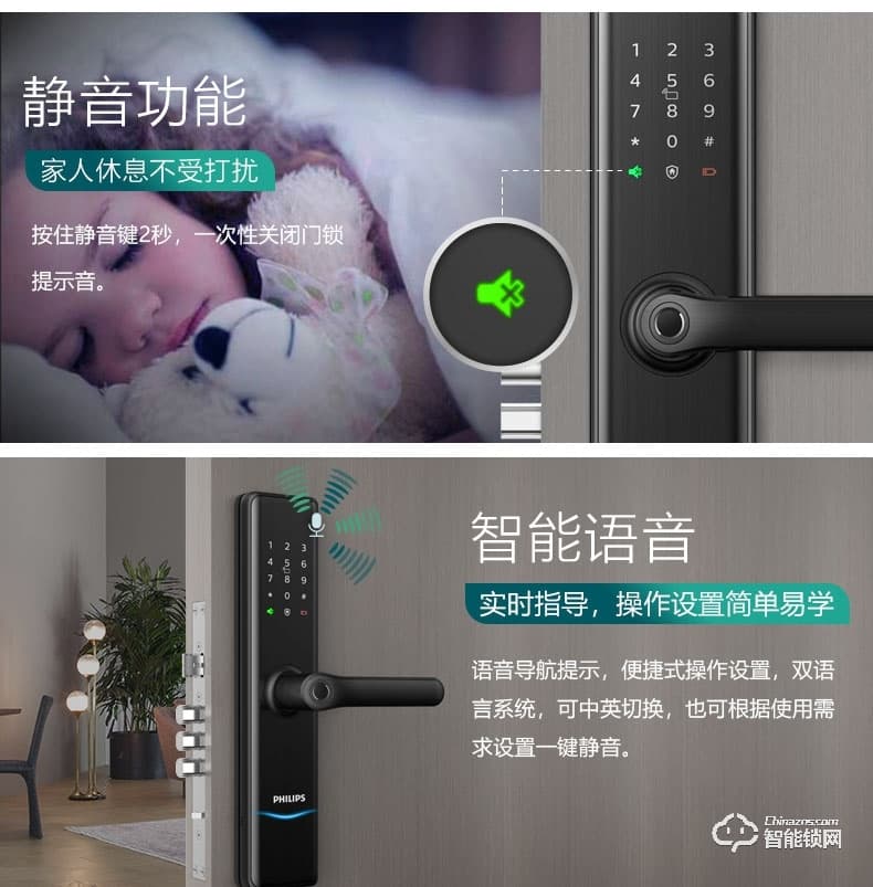 飛利浦智能鎖 7300一握即開電子門鎖密碼鎖