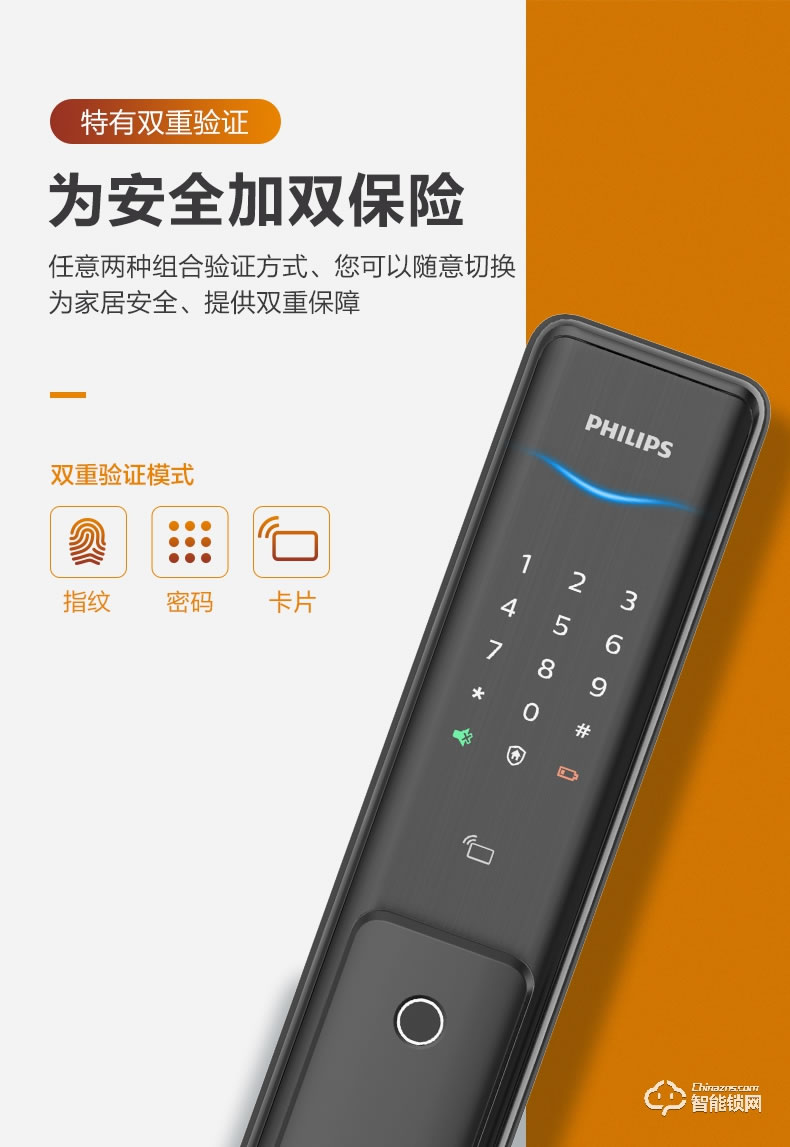 飛利浦智能鎖 6300推拉式全自動(dòng)電子密碼鎖
