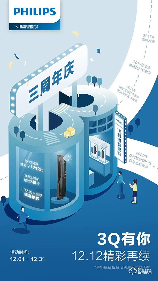 低至1212元？飛利浦智能鎖3周年暨雙12年終好戲上演！