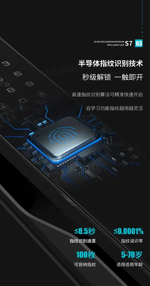 因特智能鎖新品·S7：3D人臉識別全功能對講鎖，耀目登場