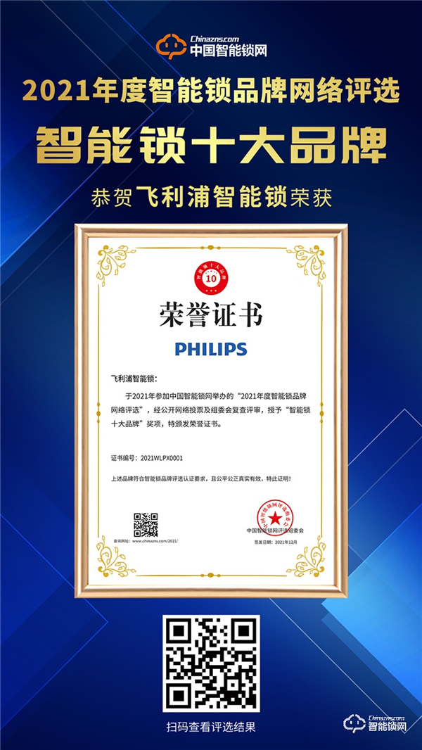 智能鎖十大品牌揭曉！飛利浦智能鎖榮獲大獎(jiǎng)戰(zhàn)績(jī)喜人