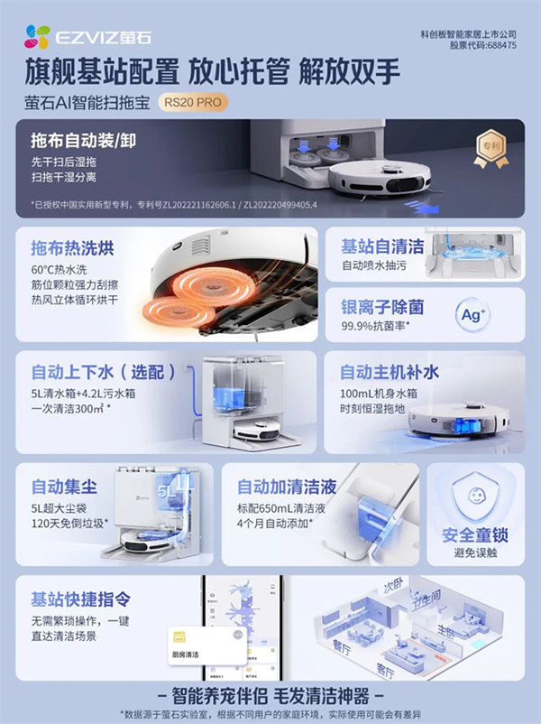 旗艦新品重磅登場丨螢石AI智能掃拖寶RS20 Pro，來了！